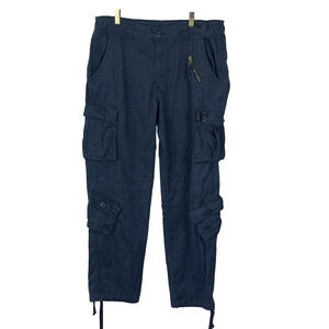 Must Way Cargo Pants Women's Size 12 Blue Straight Leg Twill Multi Pockets